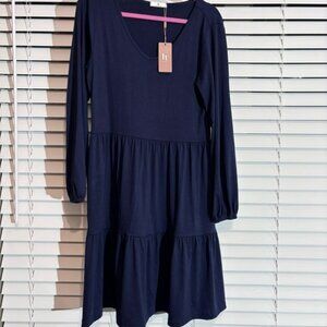 Blue Tiered Sundress with Bishop‎ Sleeves